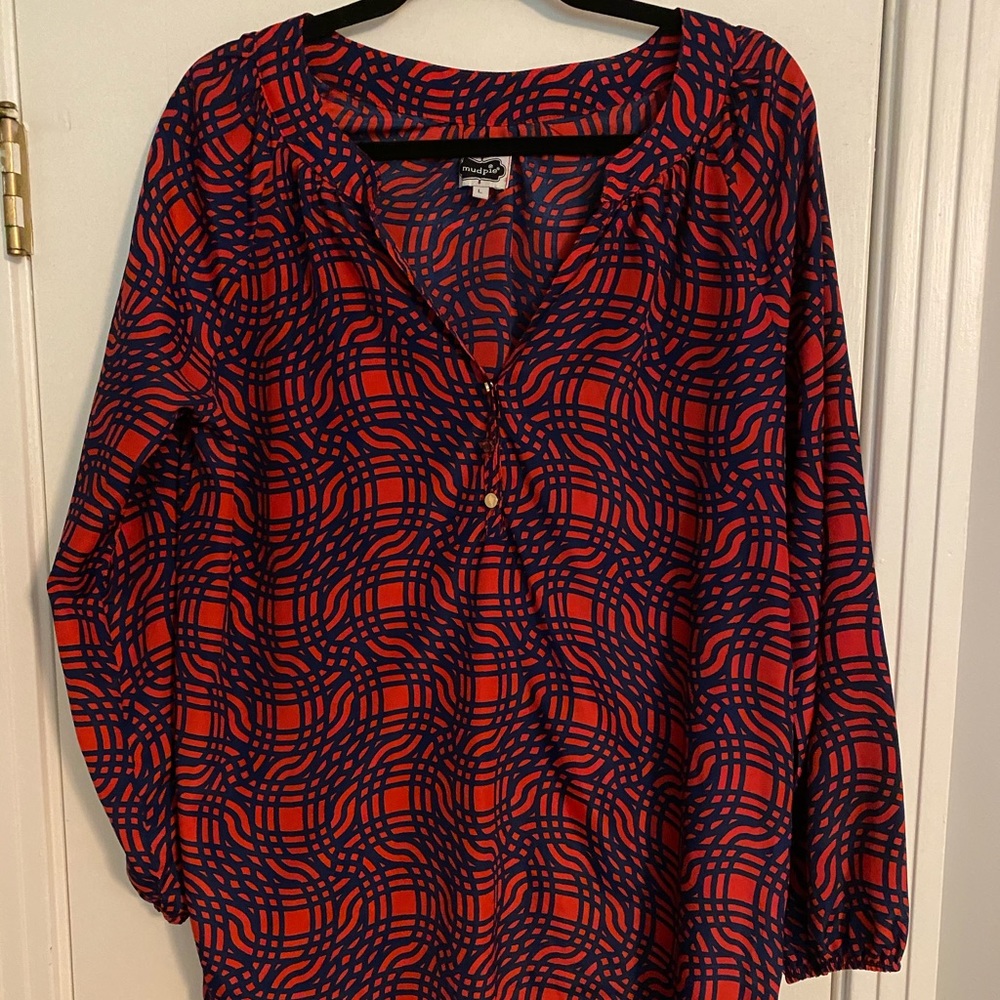 Mud Pie tunic Large Red & Navy